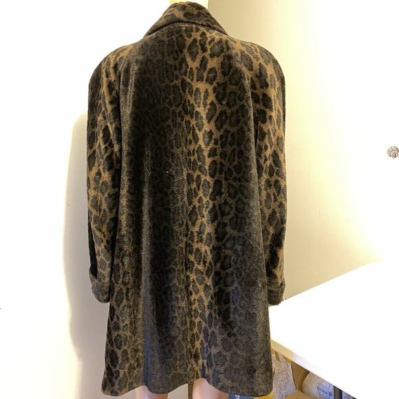 Vintage Lorovi 70s Leopard Print Faux Fur Lined Brown/Black Collared Overcoat S - Picture 9 of 11